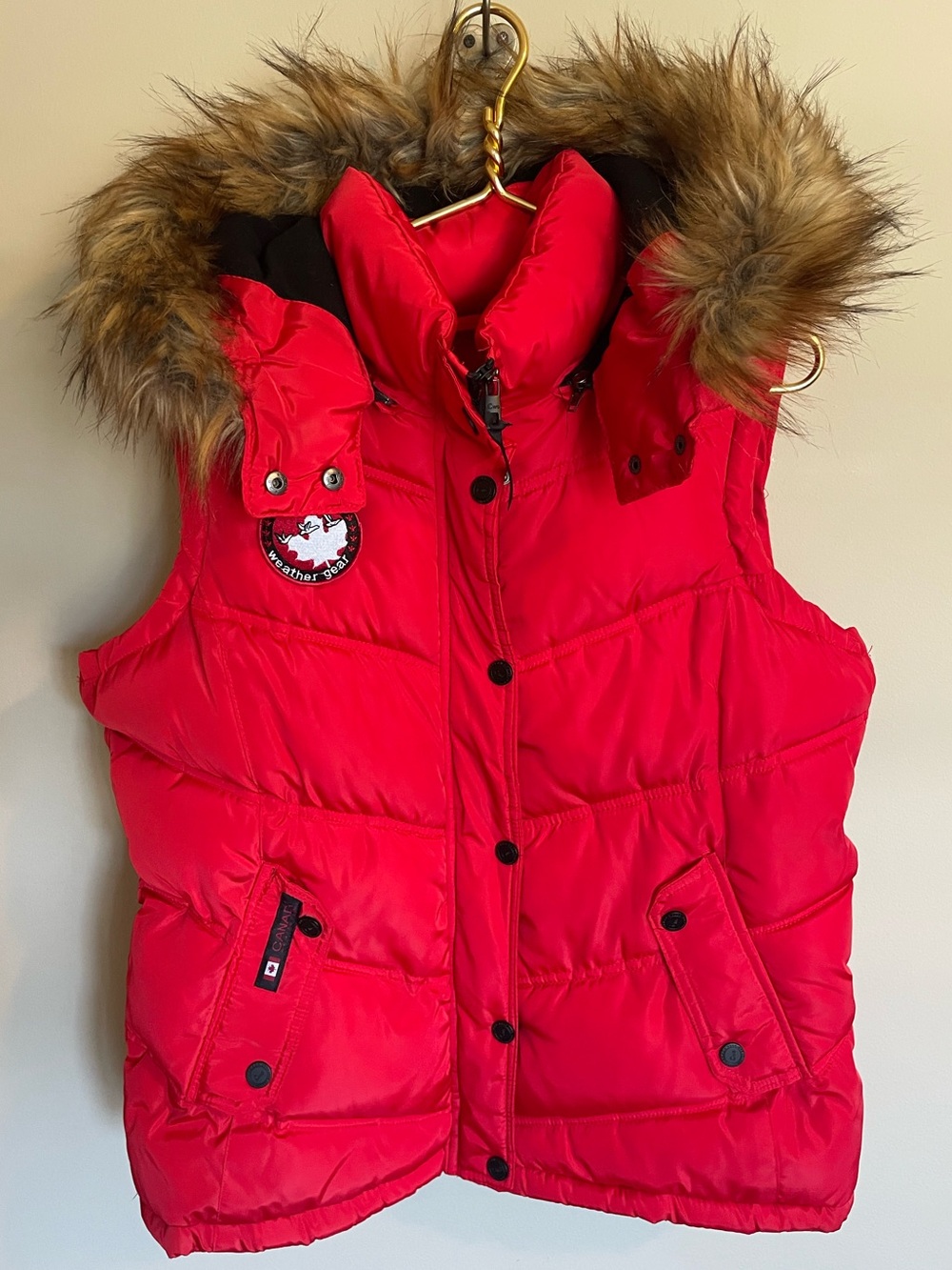 Canada Weather Gear Puffer Vest with Hood and Faux Fur Trim